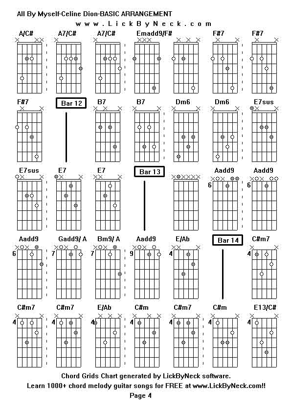 Chord Grids Chart of chord melody fingerstyle guitar song-All By Myself-Celine Dion-BASIC ARRANGEMENT,generated by LickByNeck software.